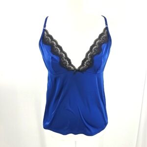 Royal blue satin lace trim camisole size small